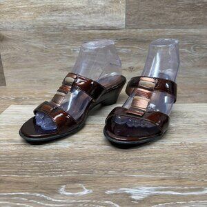 Sofft Anita Embellished Brown Wedge Heel Slides Women's Size 8